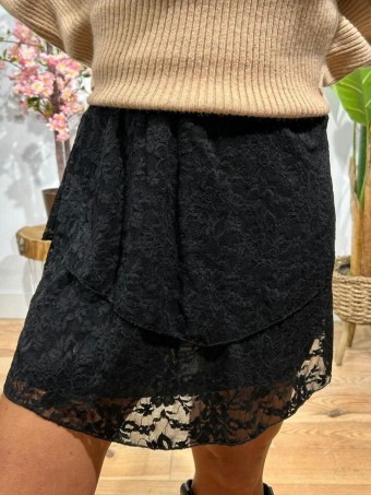 Falda Corta Encaje MARSEY Negro HEVE