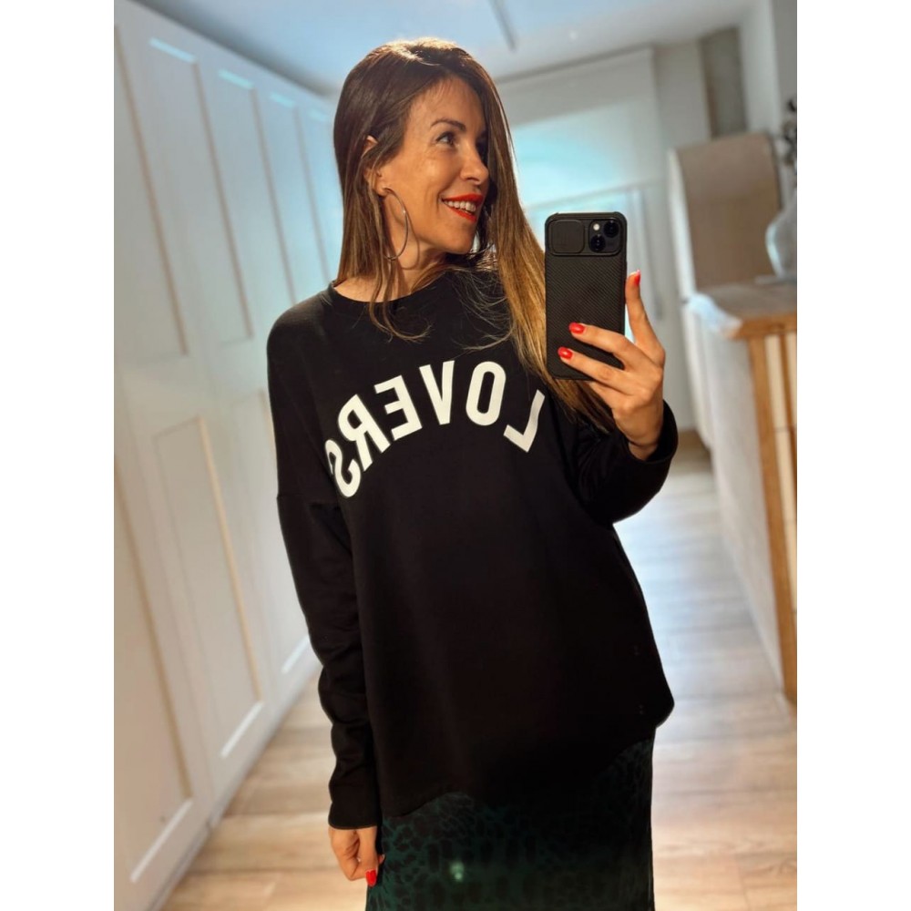 Sudadera Oversize Algodón LOVERS Negro HEVE