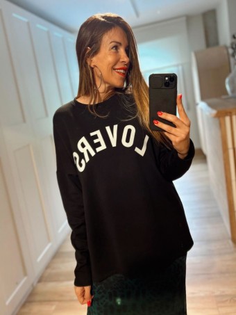 Sudadera Oversize Algodón LOVERS Negro HEVE