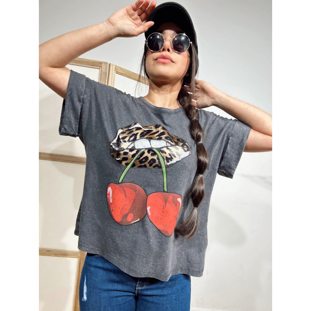 Camiseta Algodón CHERRY PRINT Gris HEVE