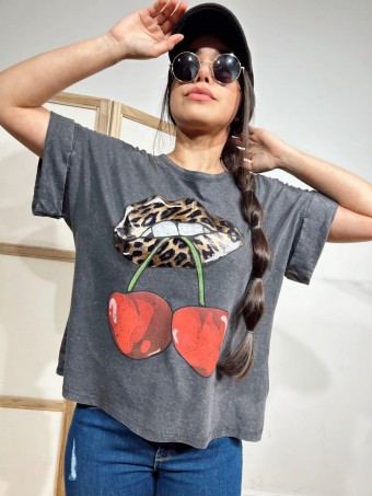 Camiseta Algodón CHERRY PRINT Gris HEVE