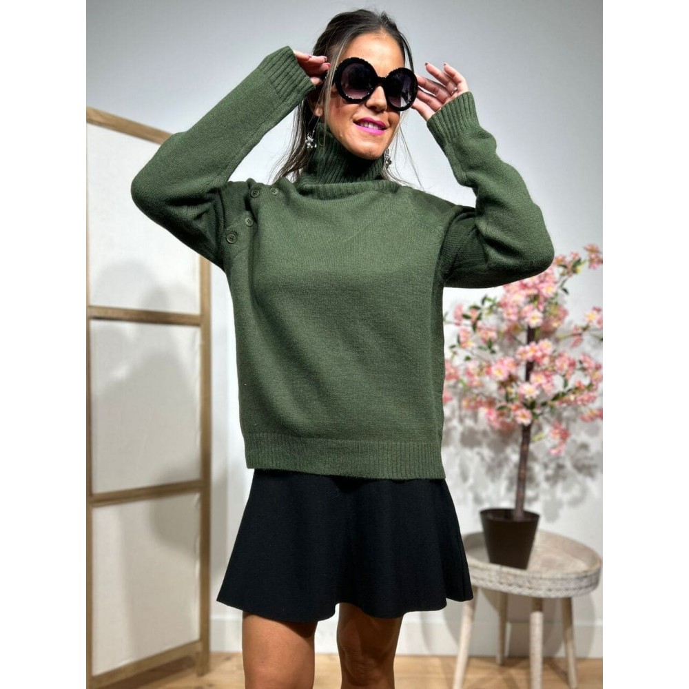 Jersey Botones Cuello Alto MOCCHI Verde Militar HEVE