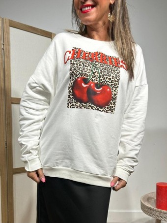 Sudadera Algodón Block Print CHERRIES Blanco HEVE