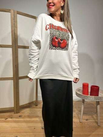 Sudadera Algodón Block Print CHERRIES Blanco HEVE