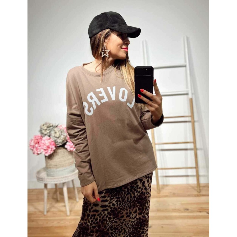 Sudadera Oversize Algodón LOVERS Taupe HEVE