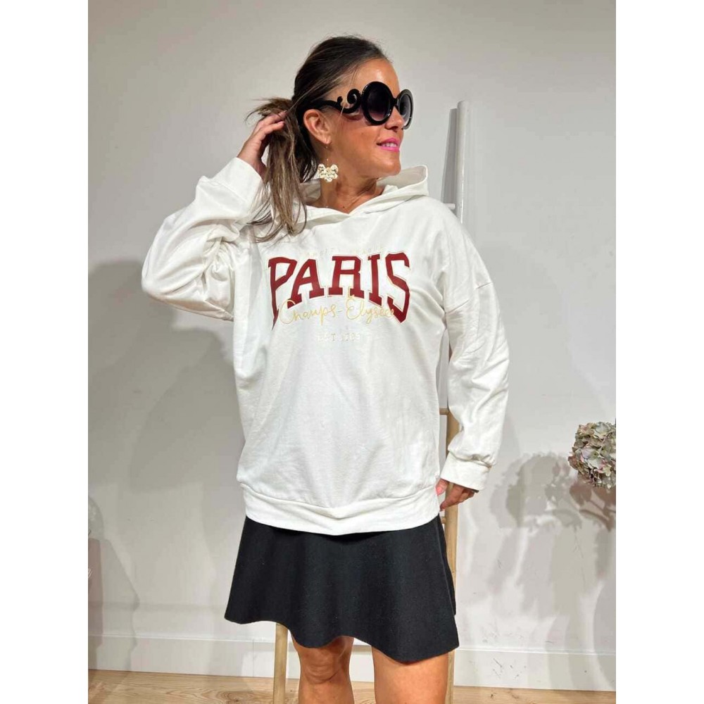 Sudadera Algodón Capucha PARÍS Blanco HEVE