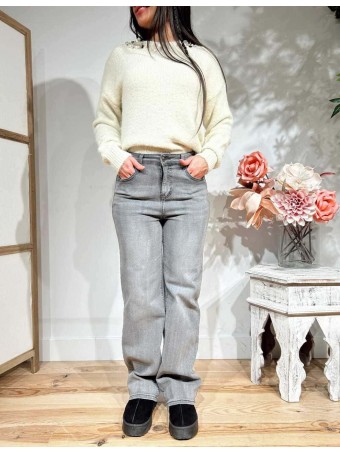 Jeans Straight High Waist STOWE Gris HEVE