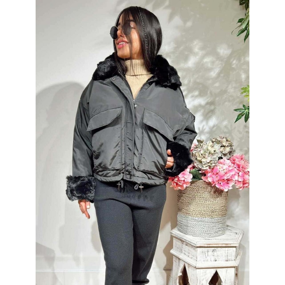 Cazadora Oversize Pelo MISCHA Negro HEVE