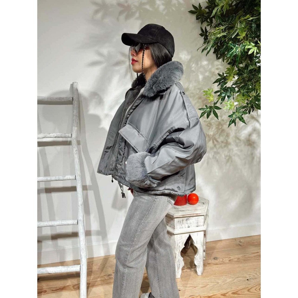 Cazadora Oversize Pelo MISCHA Gris Marengo HEVE