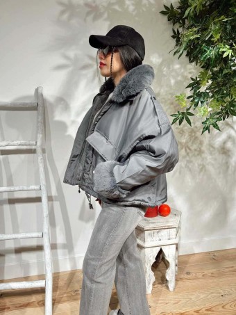 Cazadora Oversize Pelo MISCHA Gris Marengo HEVE