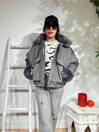 Cazadora Oversize Pelo MISCHA Gris Marengo HEVE