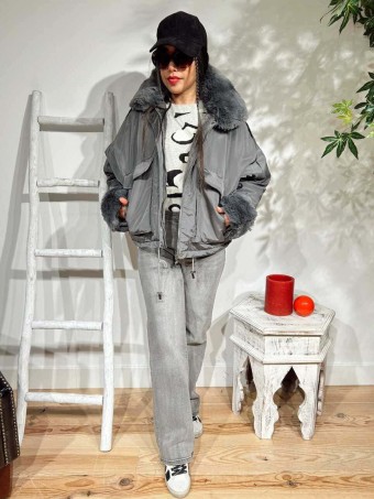 Cazadora Oversize Pelo MISCHA Gris Marengo HEVE