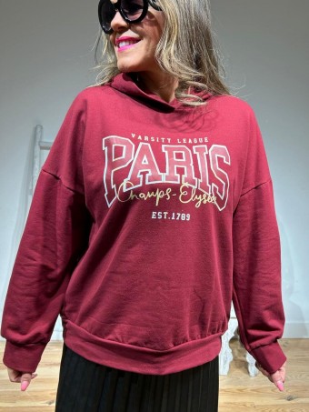 Sudadera Algodón Capucha PARÍS Burdeos HEVE