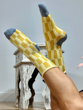 Calcetines Altos Checkerboard TWIZZLED Amarillo HEVE