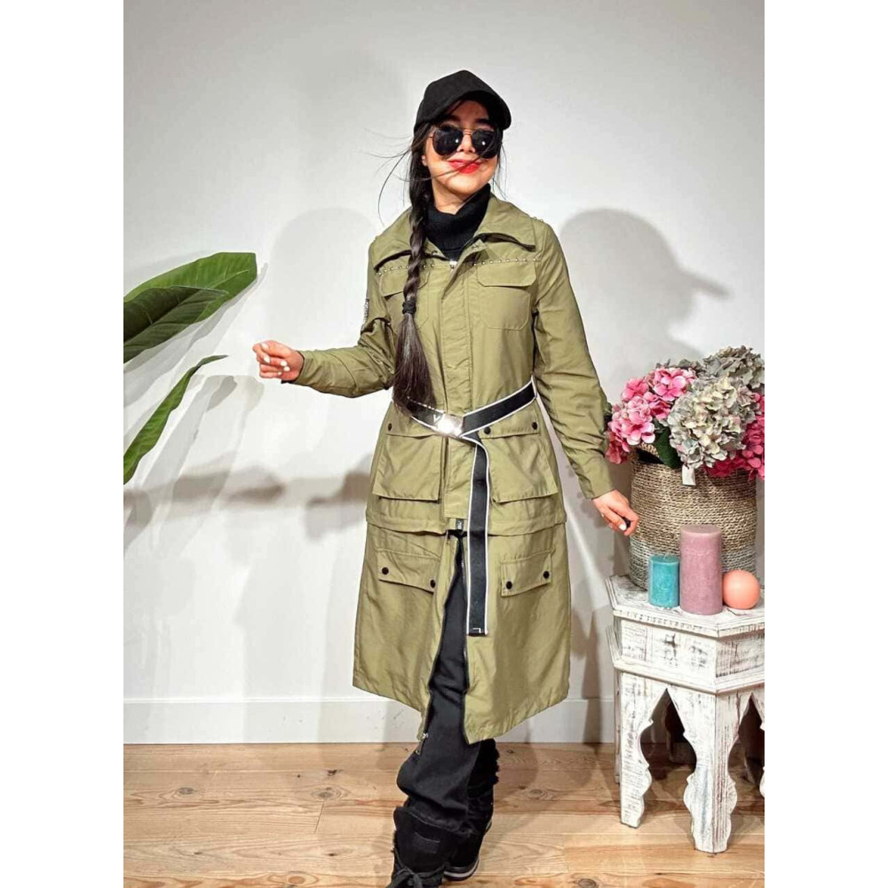 Trench Tachas Desmontable SINEWAY Verde Militar HEVE