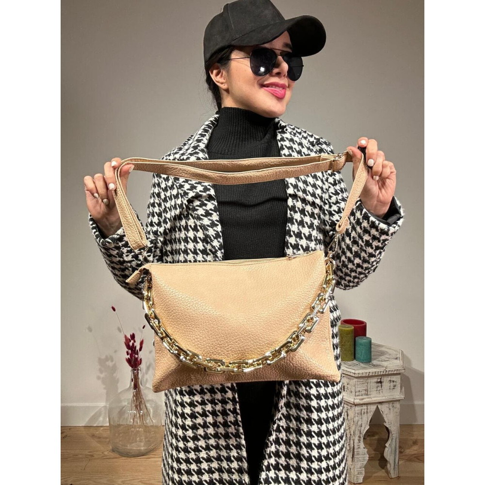 Bolso Abatanado Cadena CHESSAN Beige HEVE