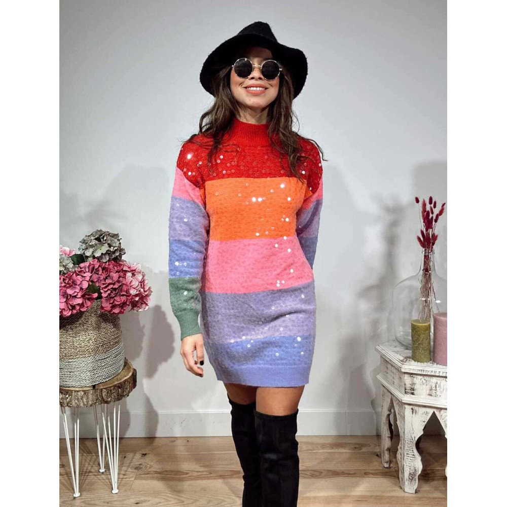 Vestido Punto Color Block Lentejuelas ZORALINE HEVE