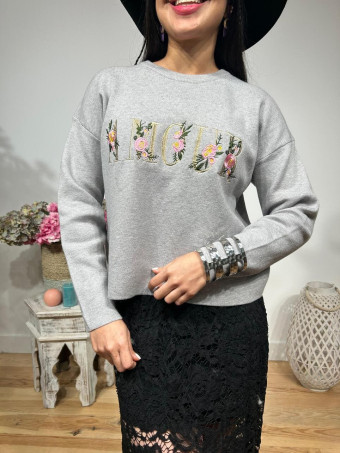 Punto Bordado Floral AMOUR Gris HEVE