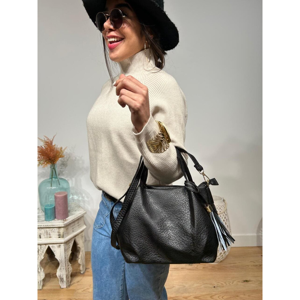 Bolso Abatanado Doble Asa LISMONNIE Negro HEVE