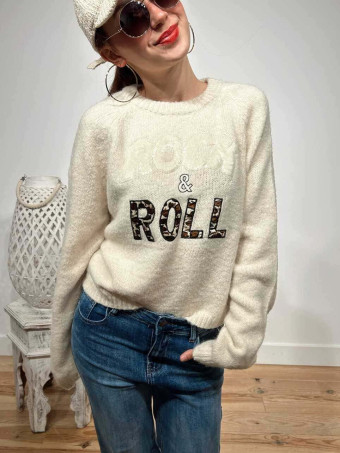 Jersey Lettering ROCK AND ROLL Beige HEVE