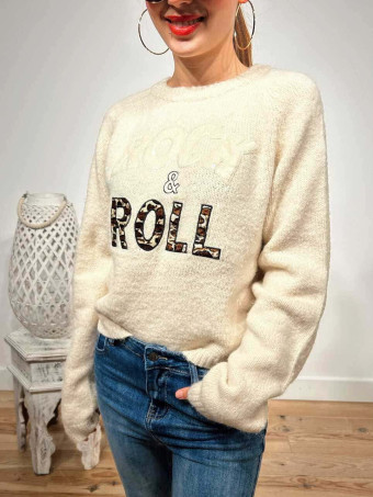 Jersey Lettering ROCK AND ROLL Beige HEVE