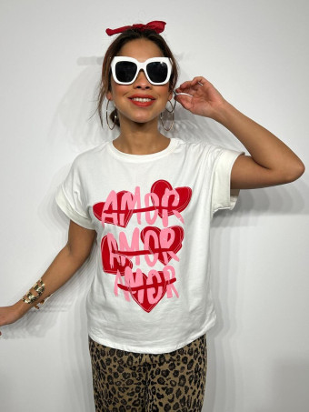 Camiseta Algodón TRIPLE LOVE Blanco HEVE