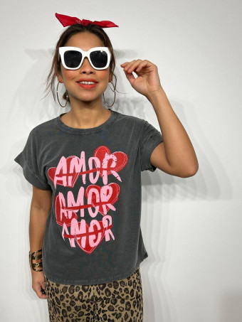 Camiseta Algodón TRIPLE LOVE Gris HEVE