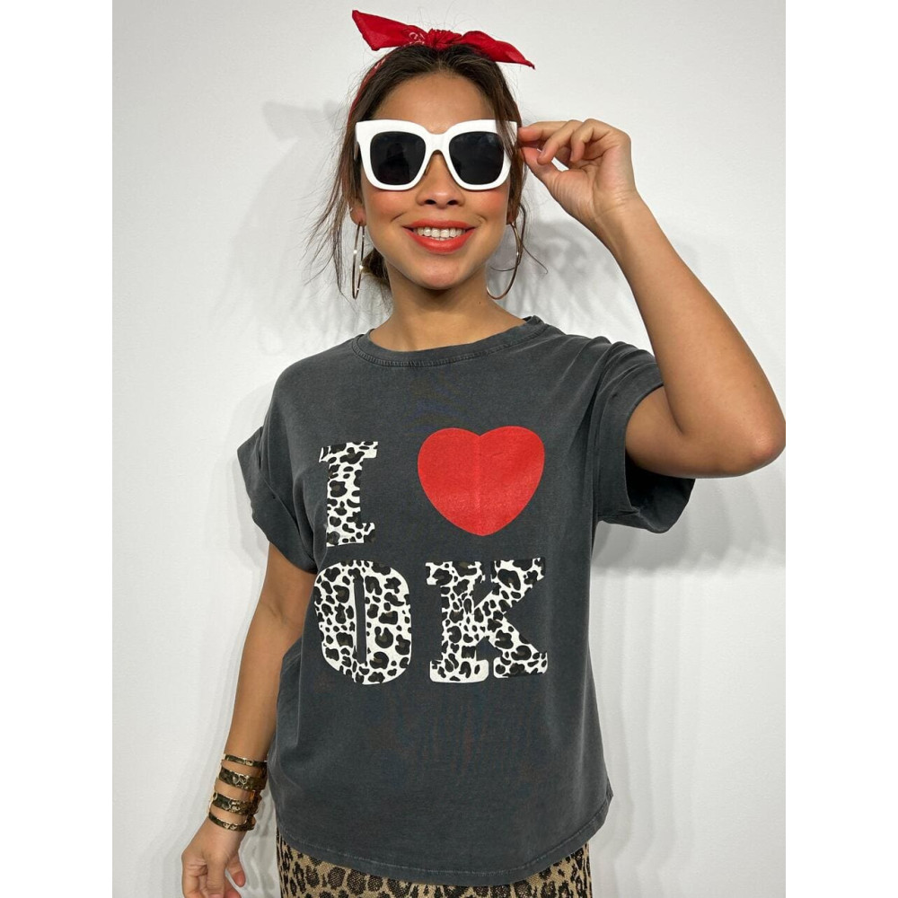 Camiseta Algodón I LOVE OK Gris HEVE