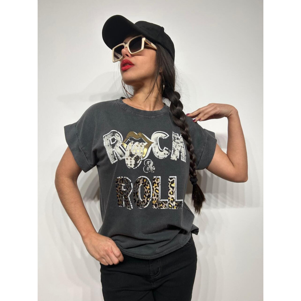 Camiseta Algodón WILD ROCK AND ROLL Gris HEVE