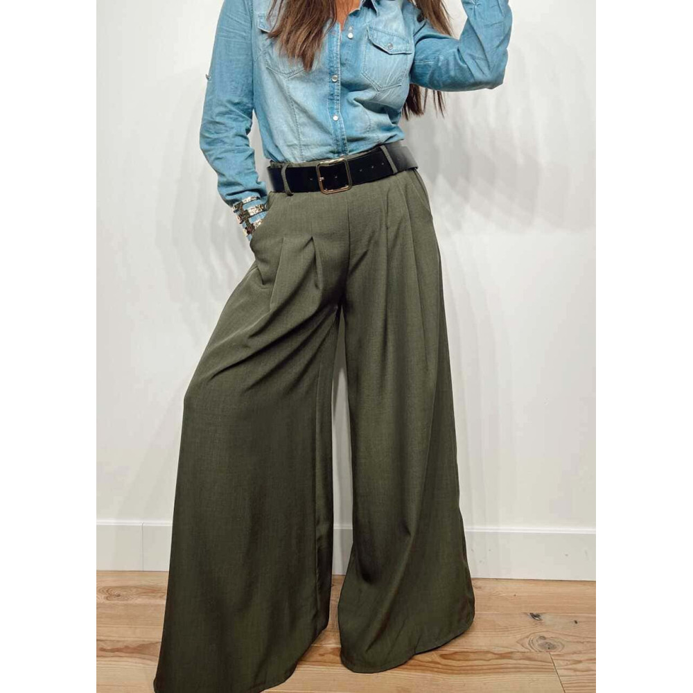 Pantalón Palazzo Cinturón CHARMELLIE Verde Militar HEVE