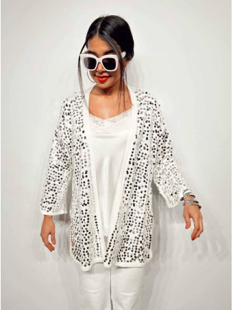 Chaqueta Punto Fino Lentejuelas BREEZE Blanco HEVE