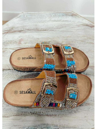 Sandalia Strass Hebillas THEROK Camel HEVE