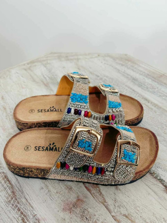 Sandalia Strass Hebillas THEROK Beige HEVE