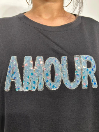 Sudadera Soft Touch Strass AMOUR Negro HEVE