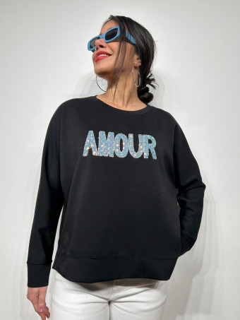 Sudadera Soft Touch Strass AMOUR Negro HEVE