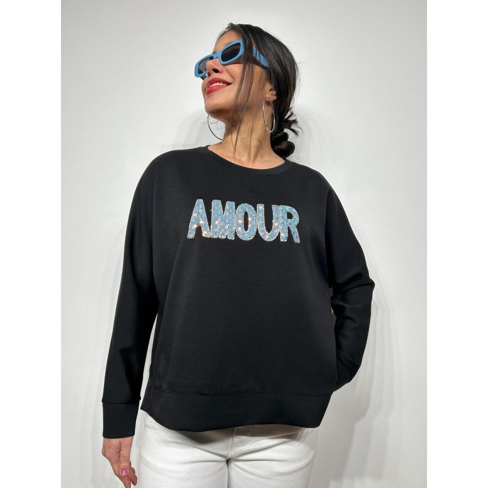 Sudadera Soft Touch Strass AMOUR Negro HEVE