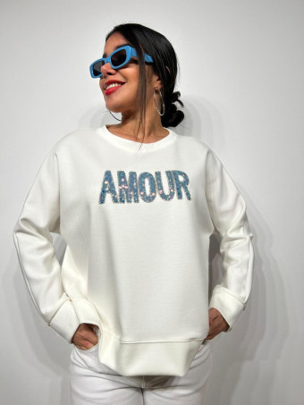 Sudadera Soft Touch Strass AMOUR Blanco HEVE