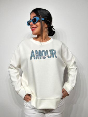 Sudadera Soft Touch Strass AMOUR Blanco HEVE