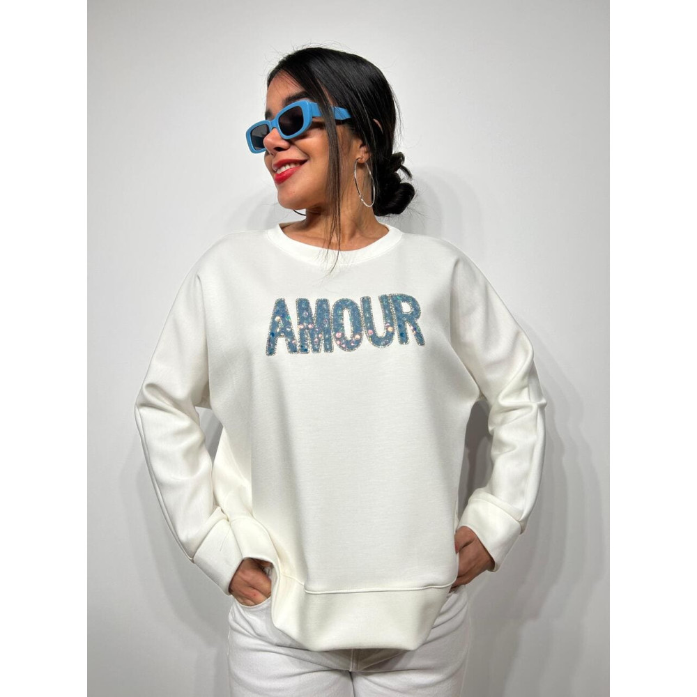 Sudadera Soft Touch Strass AMOUR Blanco HEVE