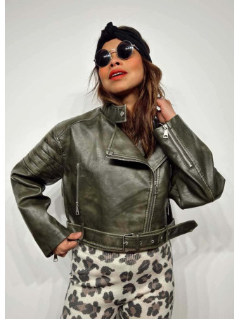 Biker Polipiel Cropped WALLNER Verde Militar HEVE