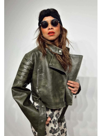 Biker Polipiel Cropped WALLNER Verde Militar HEVE