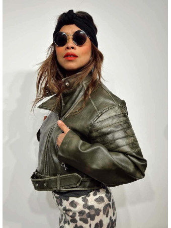 Biker Polipiel Cropped WALLNER Verde Militar HEVE