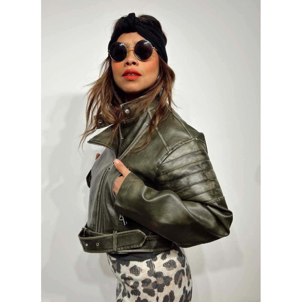 Biker Polipiel Cropped WALLNER Verde Militar HEVE