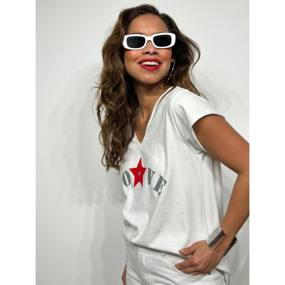 Camiseta Algodón LOVE STAR Blanco HEVE