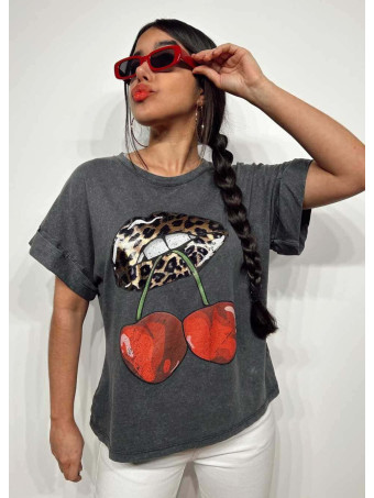 Camiseta Algodón CHERRY PRINT Gris HEVE