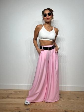 Pantalón Palazzo Cinturón CHARMELLIE Rosa Pastel HEVE