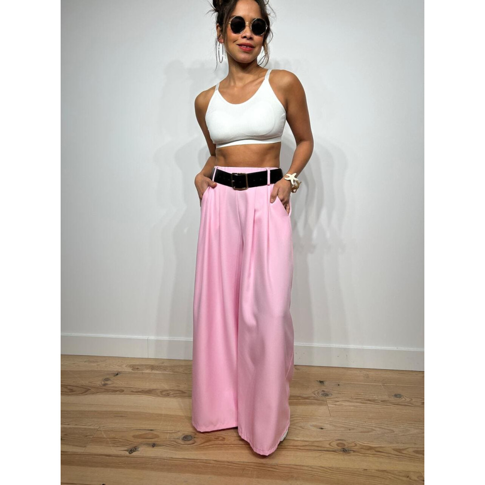 Pantalón Palazzo Cinturón CHARMELLIE Rosa Pastel HEVE Pantalón Palazzo Cinturón CHARMELLIE Rosa Pastel HEVE