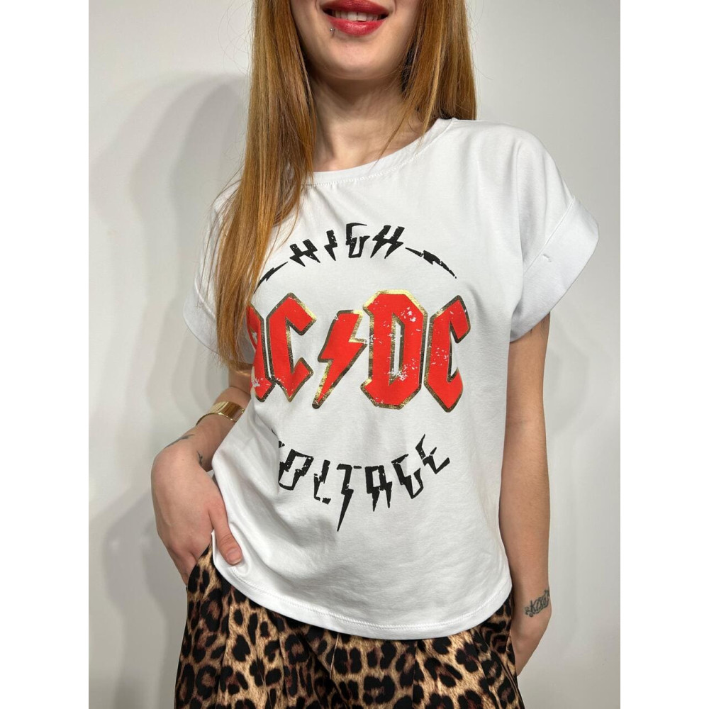 Camiseta Algodón AC/DC HIGH VOLTAGE Blanco HEVE