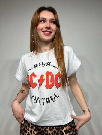 Camiseta Algodón AC/DC HIGH VOLTAGE Blanco HEVE