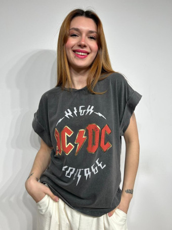 Camiseta Algodón AC/DC HIGH VOLTAGE Gris HEVE